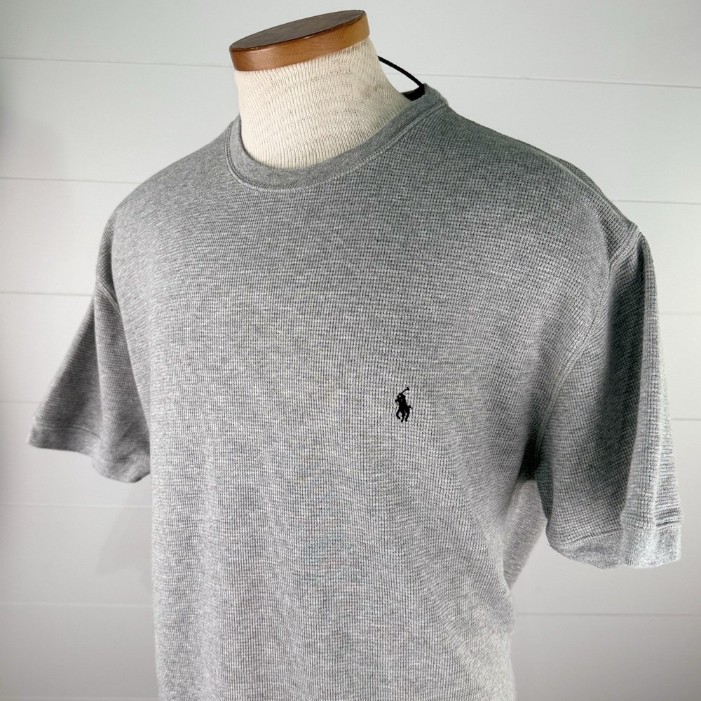 Polo Ralph Lauren Waffle Knit T Shirt Men XL Black Pony Logo Heather Gray Cotton - Picture 5 of 7